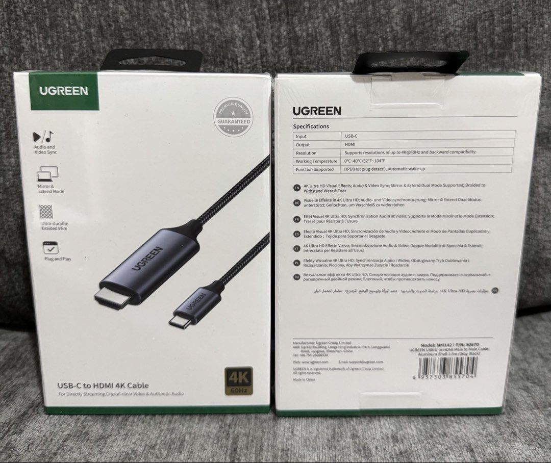 UGREEN USB-C To HDMI Cable 1.5M (Gray Black) (Category: Chargers & Cables) located in Makati City. Submitted by jc.cuerdo (Listing ID 1426570239, Image 1). Description: UGREEN USB-C To HDMI Cable 1.5M (Gray Black) (MM142/50570) This ugreen USB-C to HDMI cable is a convenient solution for connecting your USB-C device directly to your HDMI monitor, projector, or TV • Use the USB Type C HDMI cable cord to position your devices anywhere in your works