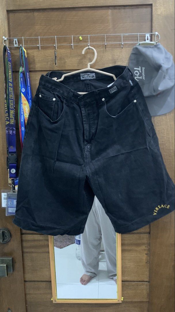 Versace Shorts for Men Maong (Category: Shorts) located in Pasay City. Submitted by kizu_archives.ph (Listing ID 1426391747, Image 1). Description: - Versace Maong Shorts for Men - Classic black color - Features Versace logo - Stylish and versatile ₱800 rfs declutter.