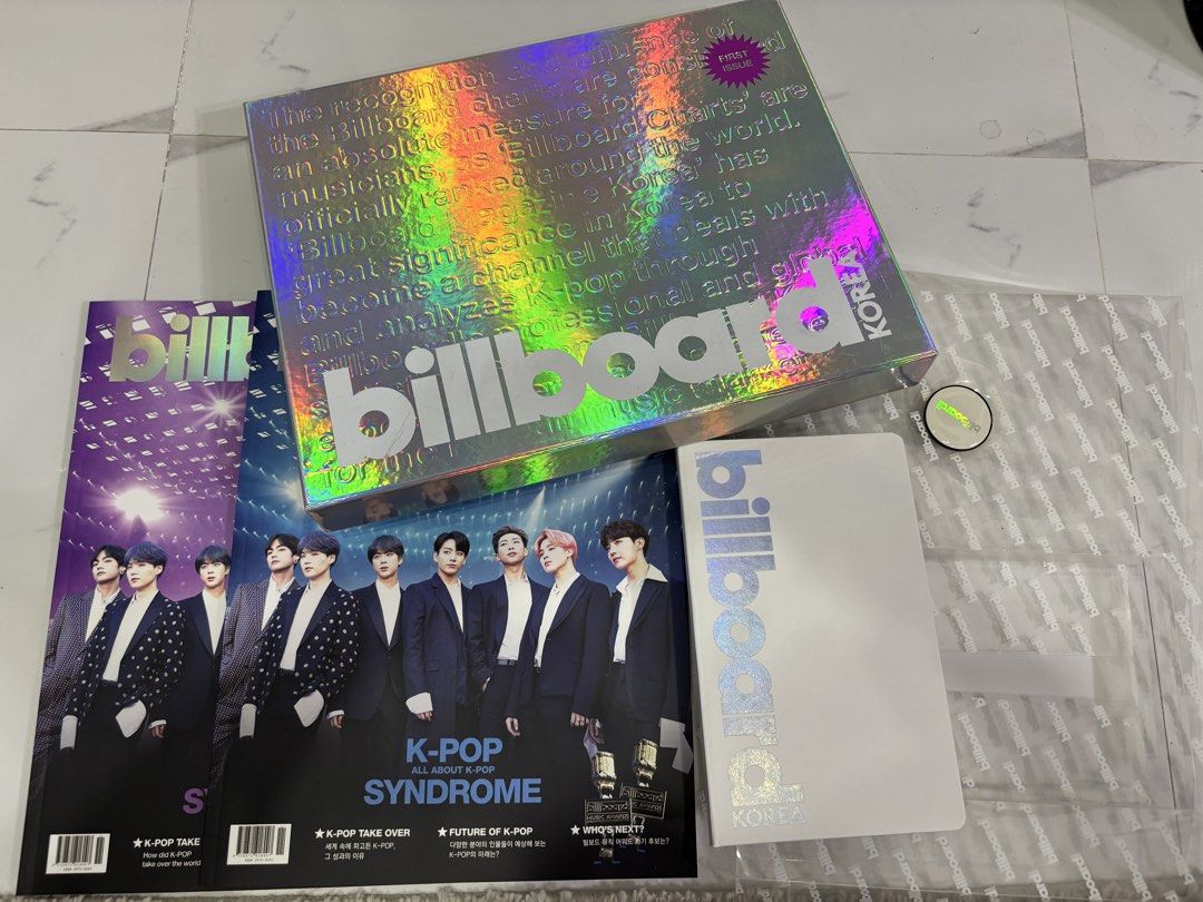 BTS x Billboard Korea Magazine Set (Category: Magazines) located in Pasig City. Submitted by kapcha4 (Listing ID 1426690562, Image 1). Description: With korean & english magazine Billboard notebook & cellphone holder RFS: decluttering.