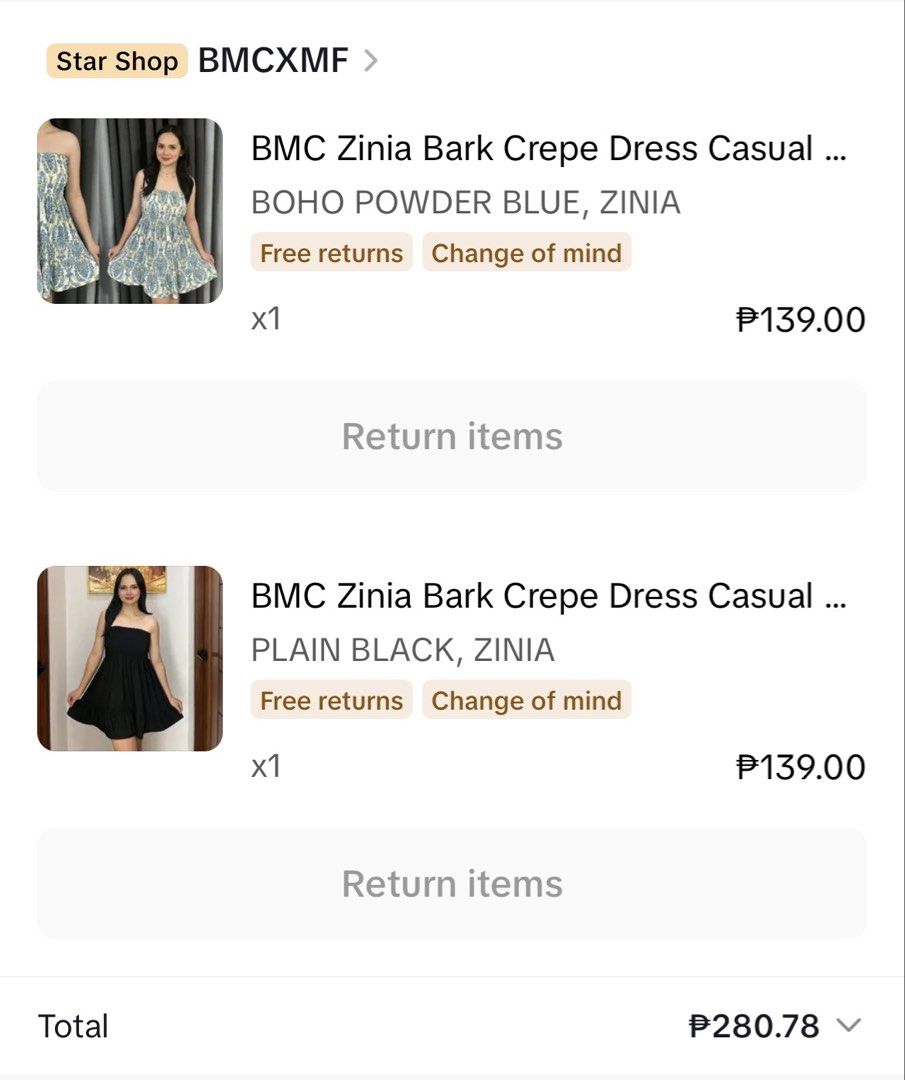 Crepe Dress - Boho Powder Blue & Plain Black (Category: Dresses) located in Marikina City. Submitted by getsnazzy7 (Listing ID 1426687002, Image 3). Description: 📍marikina 200 for two bought items from tiktok delivery c/o buyer.