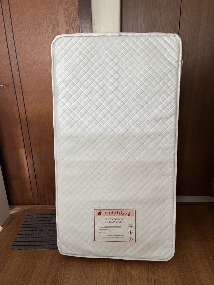Cuddlebug Mattress for the Crib (Category: Cots & Cribs) located in Quezon City. Submitted by reviverevolution (Listing ID 1426633919, Image 1). Description: - Cuddlebug 6-inch mattress Related items: - Cuddlebug Convertible 3-Level Crib for sale separately - P7,000 - 3 pieces crib sheet for sale separately: 1 Pottery Barn Star Wars design, 1 Pottery Barn Fishes design, and 1 Zyji plain white - P1,500 **If bundled, crib + mattress + crib sheets a