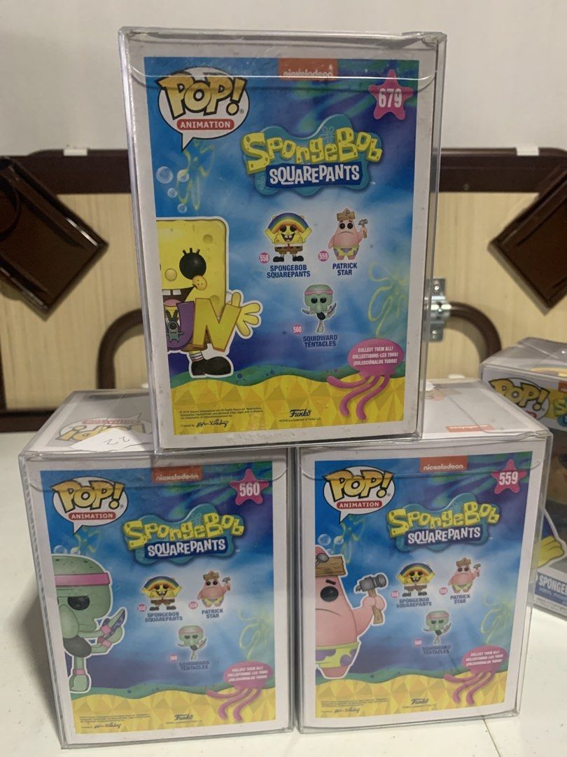 Funko Pop! Animation Spongebob Squarepants amazon exclusive FUN SET Figures (Category: Designer & Blind Box Toys) located in Manila. Submitted by robertzombie (Listing ID 1426639359, Image 3). Description: - Funko Pop! Animation Spongebob Squarepants set. - Includes F.U.N. Spongebob (Amazon exclusive), Squidward Tentacles, and Patrick Star. - Collectible figurines. - All figures are in their original boxes. - Perfect for Spongebob fans and Funko 