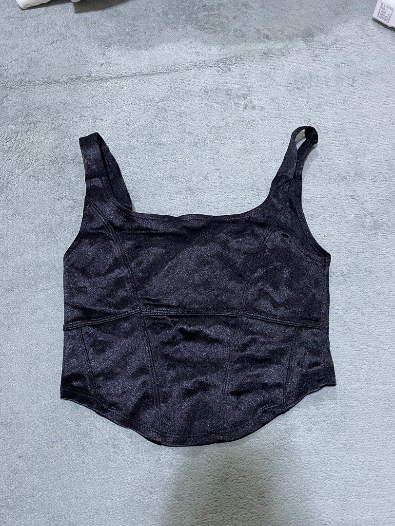 h&m black satin corset top (Category: Sleeveless) located in Baguio. Submitted by matchays (Listing ID 1426702429, Image 1). Description: only used twice super nice fit! good for parties or casual wear size xs on tag but can fit up to s.