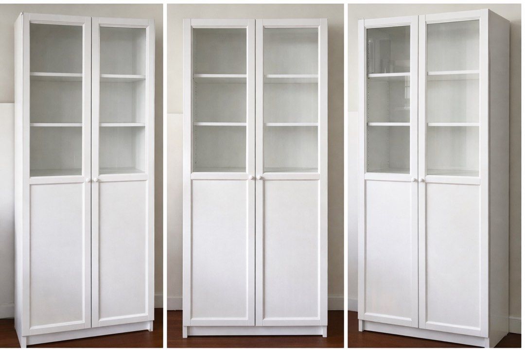 IKEA BILLY Bookcase with Glass Doors - White, Furniture & Home Living ...