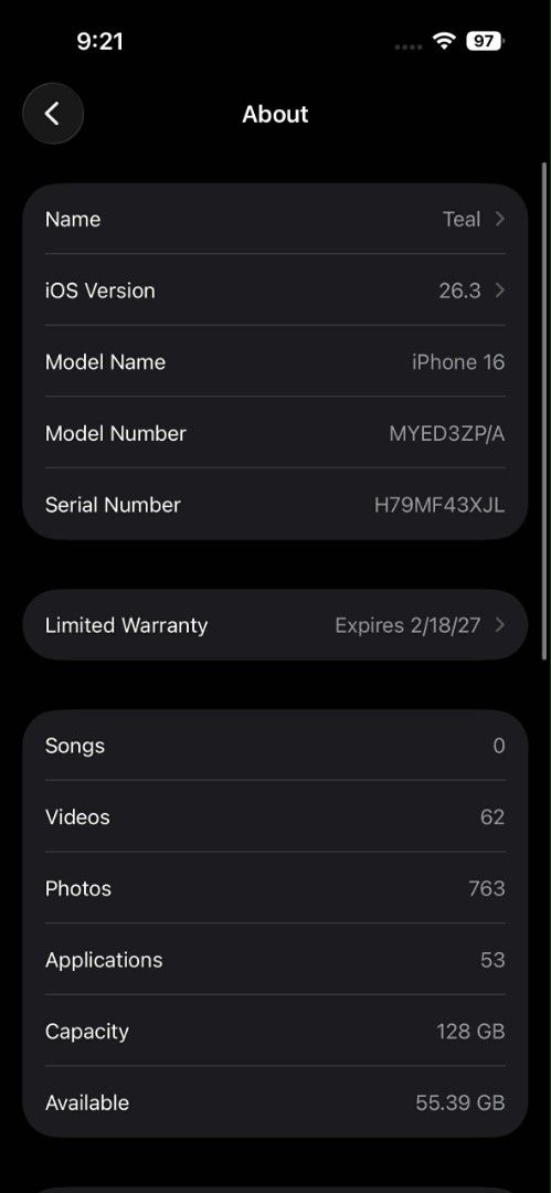 iPhone 16 (Category: iPhone 16 Series) located in Caloocan City. Submitted by pamelaaustria (Listing ID 1426675568, Image 3). Description: iPhone 16 Teal 128GB 100 Battery Health Complete inclusion last Feb lang nabili.