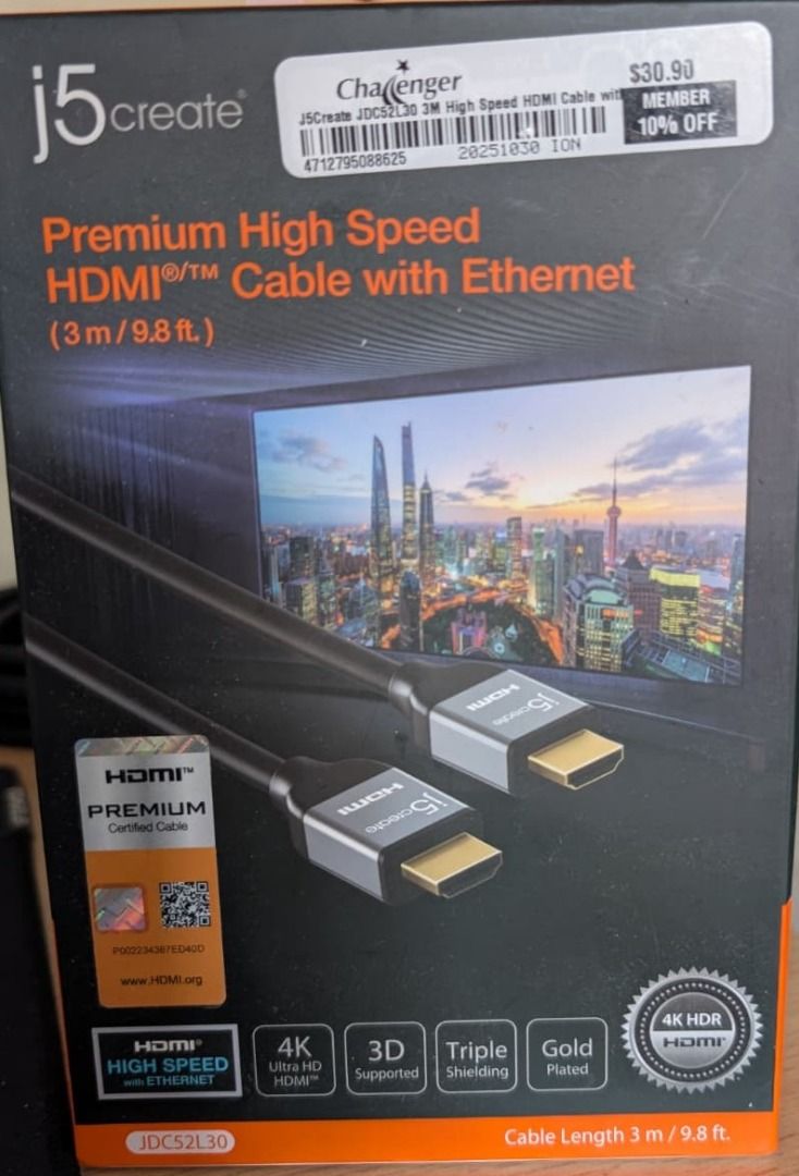 j5create Premium High Speed HDMI Cable with Ethernet405989315608596480