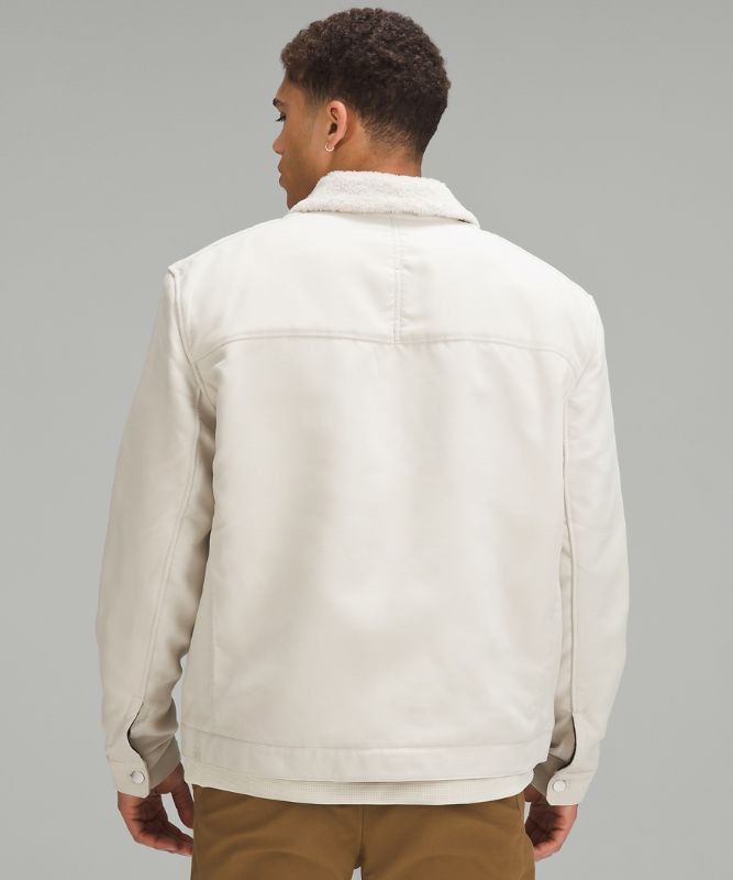 Lululemon Sueded Utility Jacket square small (Category: Activewear) located in Iba. Submitted by xooperfindslb (Listing ID 1426713722, Image 2). Description: Lululemon Sueded Utility Jacket Natural Ivory Square tag small Super bago no sign of use fresh na fresh. No issue Original price 13,500+ Very mura na. Parang bumili ka din ng bago W-22” L-25” .
