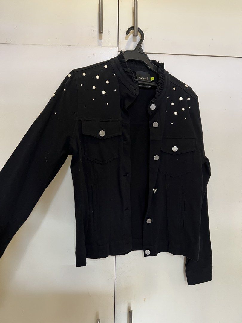 LYSSÉ Black Pearl Embellished Jacket (Category: Coats, Jackets and Outerwear) located in Rizal. Submitted by hazelco (Listing ID 1426661439, Image 2). Description: Womens Lysse Black Cardigan Jacket Bejeweled Boho Size Small Brand new / never been worn Size small but can fit up to Medium frame .