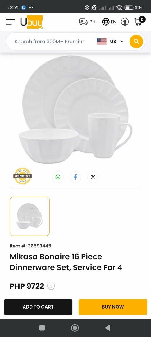 Mikasa dining set complete - Plates, bowls and cups. (Category: Dinnerware & Cutlery) located in Muntinlupa City. Submitted by jajareyes0222 (Listing ID 1426650250, Image 3). Description: Mikasa Bonaire 16 piece Dinnerware set! from 3000 to 2700 nalang galing ibang bansa regalo during wedding. Unused with box. Chineck lang kung may damage..