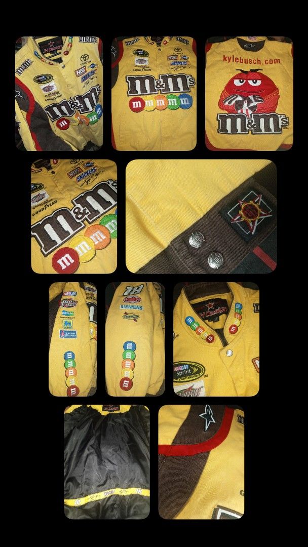 M&M's Kyle Busch NASCAR Jacket (Category: Coats, Jackets and Outerwear) located in Manila. Submitted by shainabngc85147 (Listing ID 1426669153, Image 1). Description: NASCAR RACING JACKET KYLE BUSCH LARGE SIZE FROM JAPAN 10/10 CONDI. SELLING FOR 15K 🛍️.
