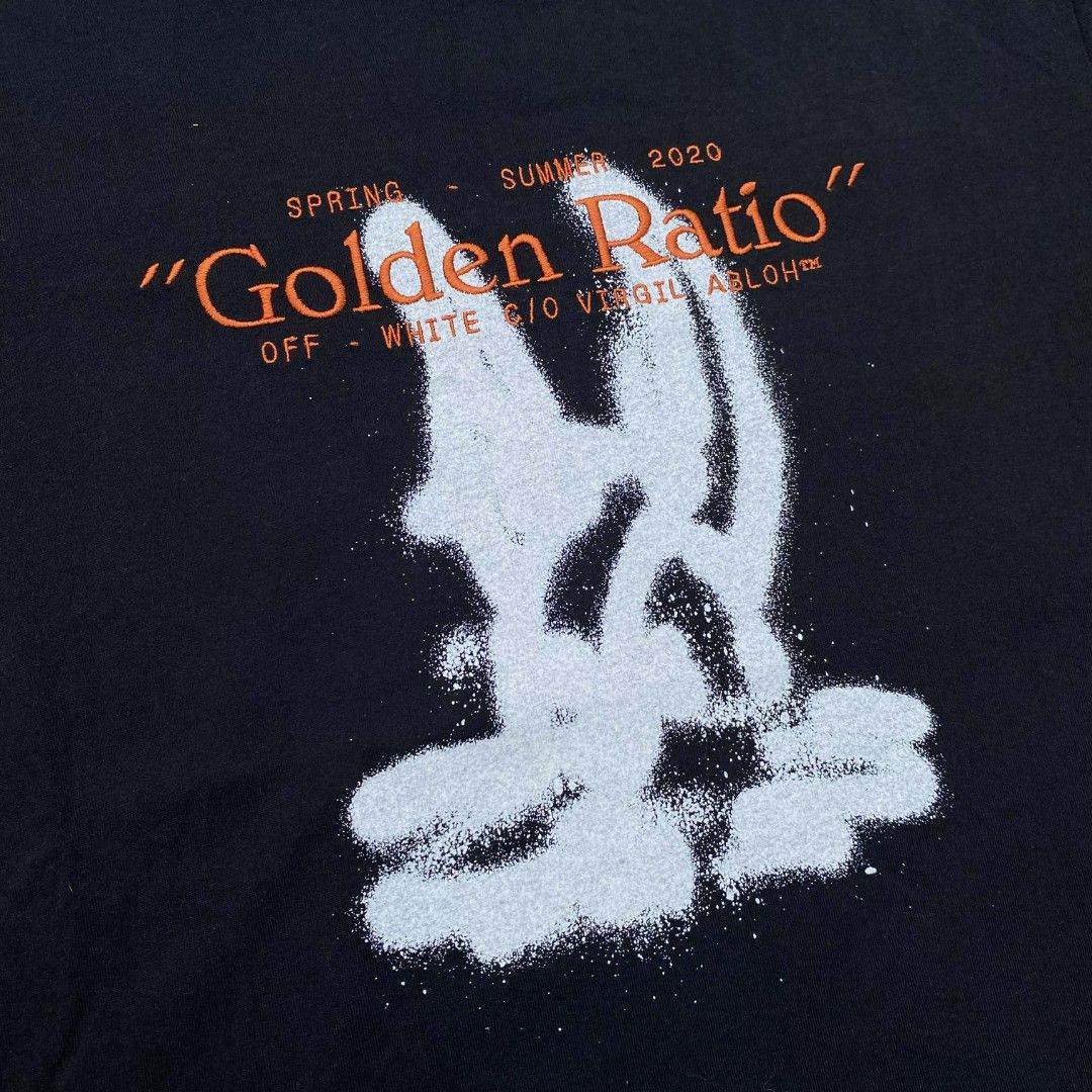 Off-White Golden Ratio T-shirt (Category: Tshirts & Polo Shirts ) located in Calamba. Submitted by bandidoooo (Listing ID 1426775852, Image 3). Description: Small best fit Large Length 29 Width 22 Excellent condition Color rate 10/10 for only 1200 pesos + sf .