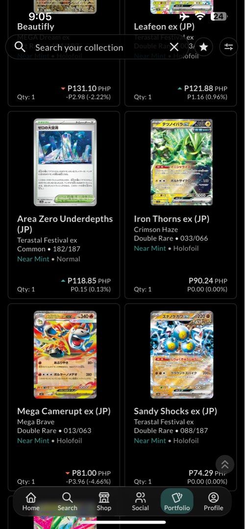 Pokemon Cards (Category: Raw Singles) located in Tanza. Submitted by mayapellazar (Listing ID 1426726490, Image 3). Description: - Japanese Pokemon Cards - Terastal Festival ex set - Holofoil - Includes: - Vaporeon - Reshiram - Glaceon - Eevee - Jolteon - Leafeon - And more! - Perfect for collectors Name ur price, i collect fairy/cute cards hehehe, selling these.