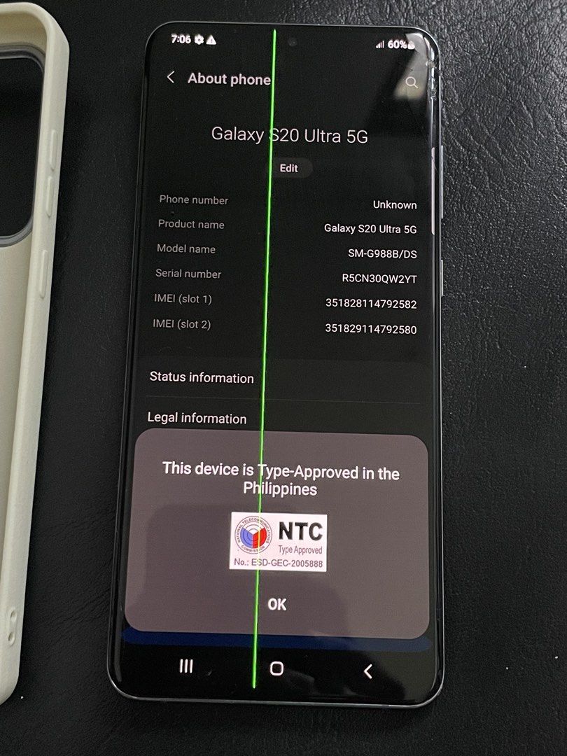 S20 Ultra 120hz Dynamid Amoled Rush!! (Category: Samsung) located in Manila. Submitted by freewind-1cd985 (Listing ID 1426603470, Image 1). Description: Selling S20 Ultra Glossy Black 128gb Original dynamic amoled 120hz display Both camera no issue x100 also Local ntc approved openline With mint crack issue with pics posted and 1 line not affecting its performance No any other issue.