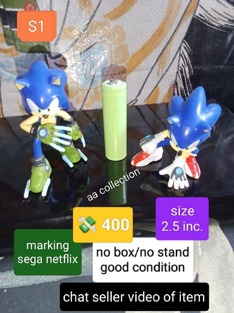 Sonic the Hedgehog Figures - S5 (Category: Figurines & Statues) located in Bulacan. Submitted by genilyn7301986 (Listing ID 1426687639, Image 3). Description: PRICE INDICATE SA PICTURE‼️ Collectible Sonic the Hedgehog figures. Includes Shadow and Sonic. Figures are approximately 2.5 inches tall. Marked Sega Netflix. No box or stand included. Good condition. Chat seller for a video of the item..
