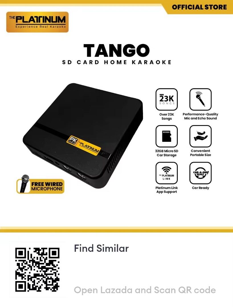 The Platinum TANGO SD Card Home Karaoke (Category: Soundbars, Speakers & Amplifiers) located in Pasig City. Submitted by jonsonbaby (Listing ID 1426775203, Image 1). Description: Brand-new 23K songs Song book can be downloaded thru Google App store.