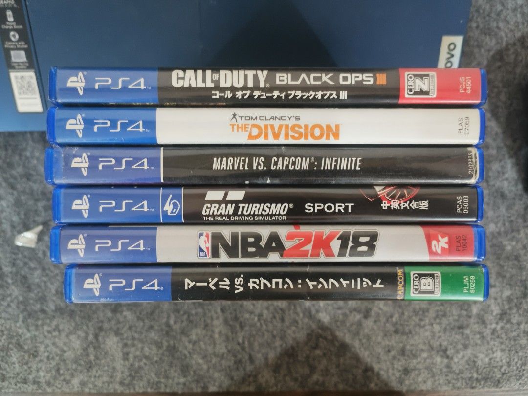 USED PS4 GAMES (Category: PlayStation) located in Dasmarinas. Submitted by onlyizzylol (Listing ID 1426643469, Image 1). Description: USED PS4 GAMES Marvel vs. Capcom: Infinite (Japanese) – ₱800 Marvel vs. Capcom: Infinite (Spanish) – ₱800 NBA 2K18 – ₱300 Gran Turismo Sport – ₱500 Tom Clancy’s The Division – ₱300 Call of Duty: Black Ops III – ₱500 ALL — 2900 all games working will accept requests for testing games dm for more details mop : gcash 