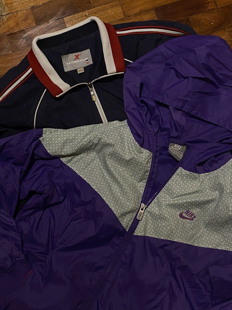 Vintage Nike Purple Windbreaker Jacket set (Category: Coats, Jackets and Outerwear) located in Pasig City. Submitted by notosscammers (Listing ID 1426738417, Image 1). Description: ₱800 for both!! - NIKE windbreaker (size XL on tag) - X EQUIPMENT windbreaker (fits to S-M) - 599 each - Never used so it’s in a very good condition .