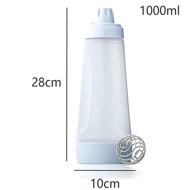 1000ml Shaker with Whisk Batter Pancake Mixer (Category: Water Bottles & Tumblers) located in Quezon City. Submitted by an.marie (Listing ID 1426792296, Image 3). Description: Shaker bottle is perfect for mixing protein shakes, pancake batter, or other liquids. It has a 1000ml capacity and includes a whisk for smooth mixing. The bottle has measurement markings for easy portioning. It is 28cm tall and 10cm wide. The bottle is easy to clean and use
