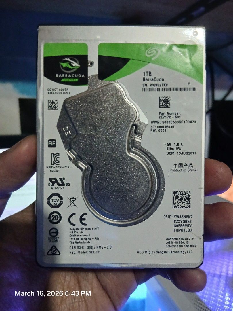 1TB HDD 2.5 SATA FOR LAPTOP (Category: Hard Disks & Thumbdrives) located in Quezon City. Submitted by rrgc1985 (Listing ID 1426887714, Image 1). Description: 8 days old 100% Health 100% Performance perfect status no issue whatsoever Balara, QC.