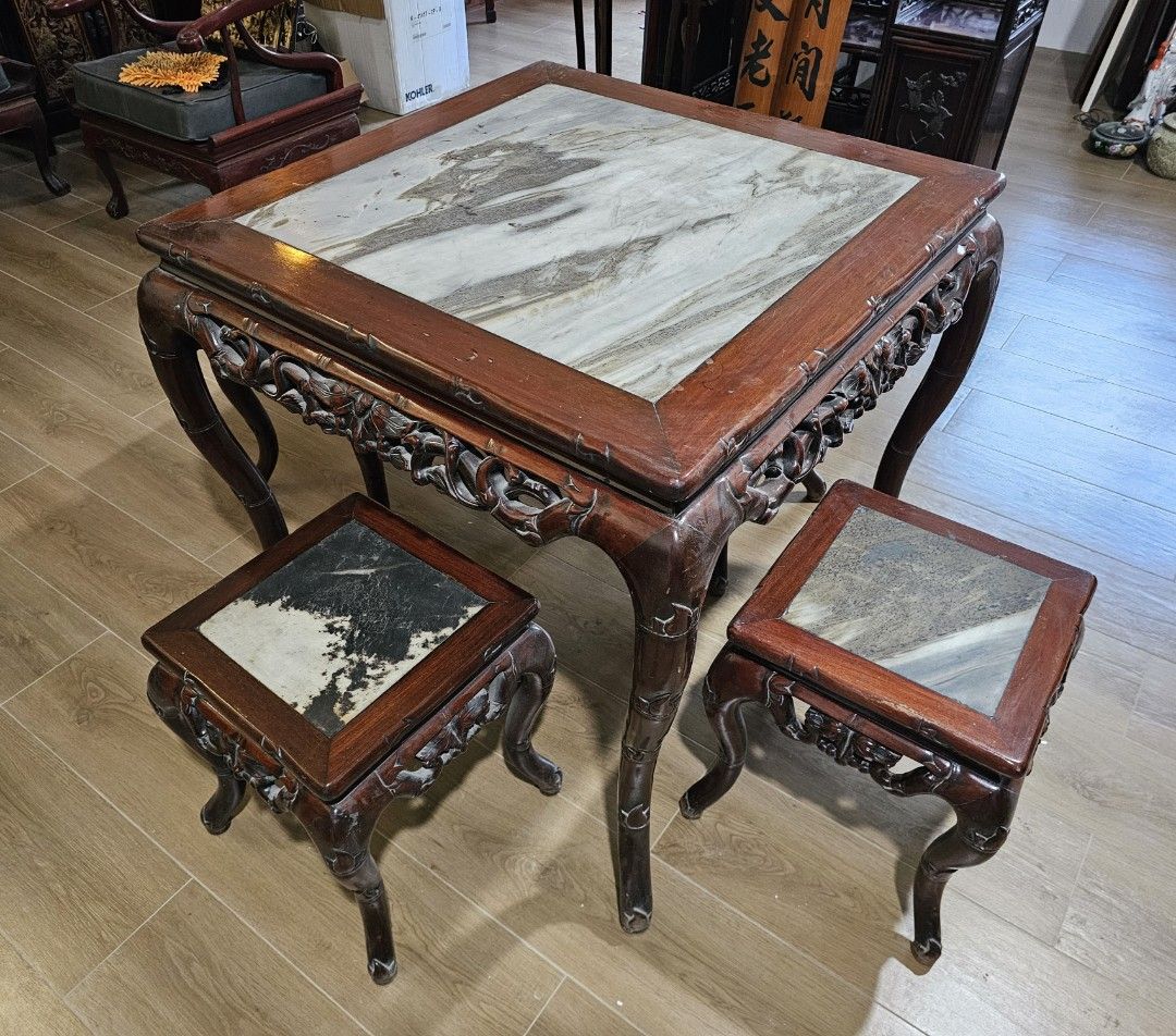 Authentic Vintage Chinese Square Marble Top 4 Stools Tea Table Set (Category: Tables & Sets) located in Quezon City. Submitted by charliebrown_olx (Listing ID 1426817085, Image 3). Description: 31 inch x 31 inch ▪︎ Set is with our family for more than 30 years. • Sold As Is Where Is • Can be inspected at Obudan St Brgy Manresa QC • Sorry but no delivery, pickup only. Thanks for looking!.