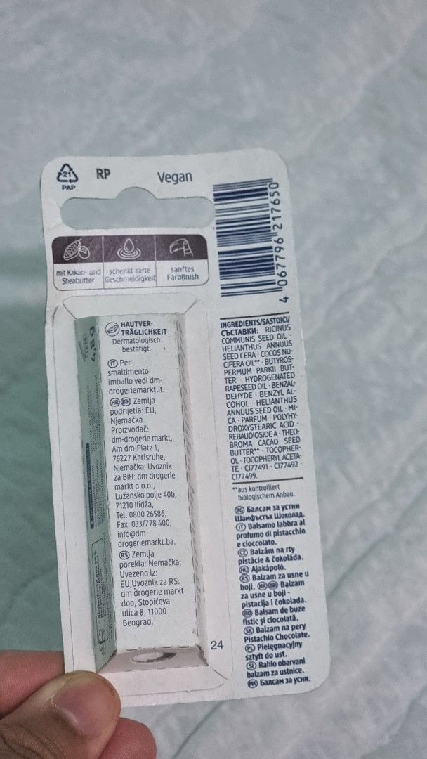 Balea Pistachio Chocolate Lip Balm (Category: Makeup) located in Manila. Submitted by fatima122923 (Listing ID 1426866764, Image 2). Description: Brand new •yummy pistachio flavored lip balm •moisturizing dry lips • made in Germany .