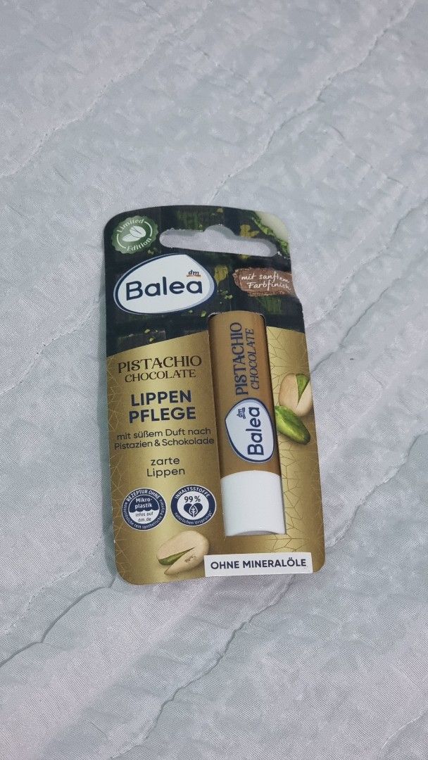 Balea Pistachio Chocolate Lip Balm (Category: Makeup) located in Manila. Submitted by fatima122923 (Listing ID 1426866764, Image 1). Description: Brand new •yummy pistachio flavored lip balm •moisturizing dry lips • made in Germany .