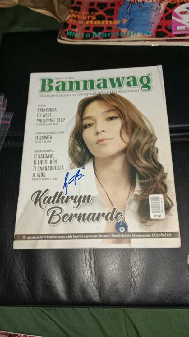 Bannawag Magazine featuring Kathryn Bernardo signed (Category: Magazines) located in Caloocan City. Submitted by JandJ_Collectibles (Listing ID 1426953683, Image 1). Description: Bannawag Magazine featuring Kathryn Bernardo on the cover. Signed by Kathryn Bernardo with video proof PHP 1800.