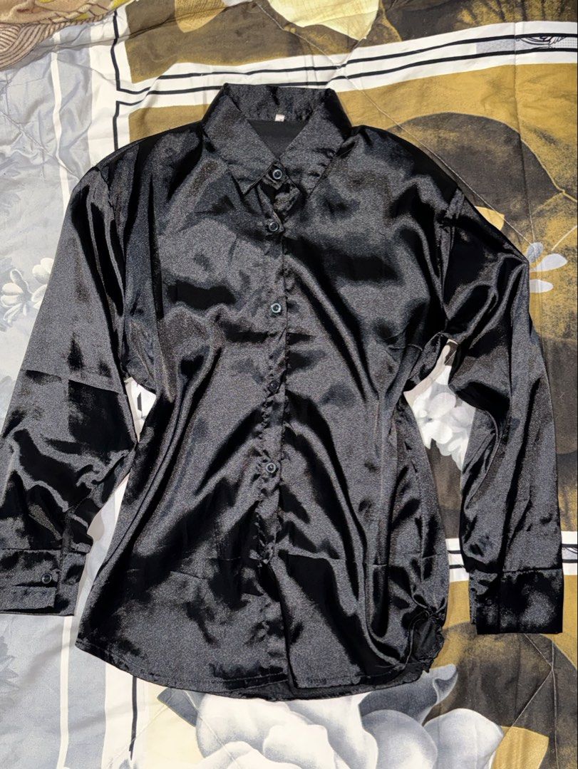 Black Satin Long Sleeve Shirt (Category: Longsleeves) located in Manila. Submitted by mayarii_ (Listing ID 1426800514, Image 2). Description: personal use wore once mop: gcash 📍muntinlupa city shipped thru flash/jnt or lalamove.