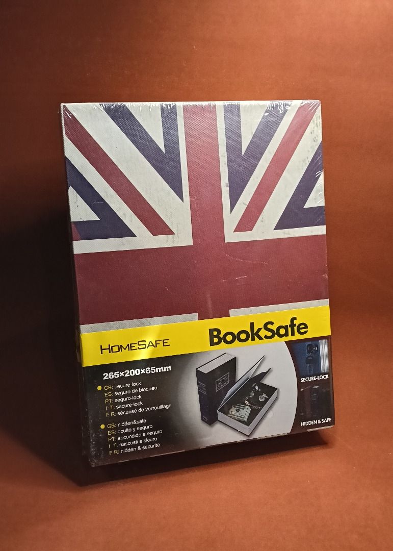 [BNEW] HomeSafe BookSafe (Category: Storage Boxes & Baskets) located in San Juan City. Submitted by vt_horang (Listing ID 1426862130, Image 1). Description: - Union Jack or United Kingdom Flag Design - Large Booksafe; very sturdy, heavy, and made of metal inside - Lock & Key - 265 x 200 x 65 mm.