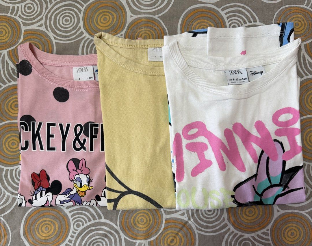 Bundle - Zara T-Shirts for Kids size 9 (Category: Babies & Kids Fashion) located in Mandaluyong City. Submitted by fancycloset (Listing ID 1426841954, Image 1). Description: 🔸excellent used condition 🔸 see attached photos for details 🔸 size 9, CM 134 (yellow and pink) 🔸 size 9-10, CM 140 (white( .