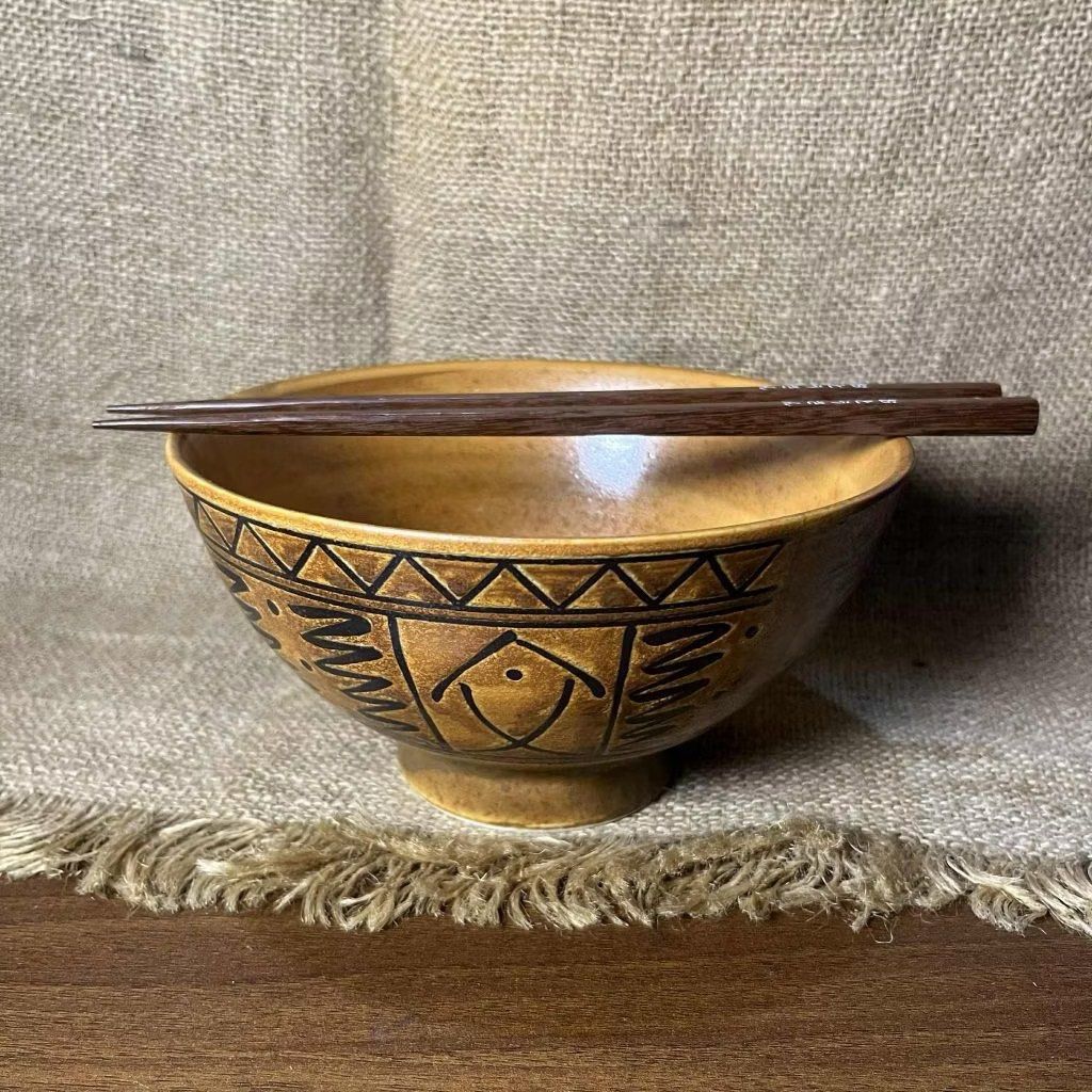 Ceramic Footed Ramen Bowl (Sold per piece) (Category: Other Kitchenware & Tableware) located in Bulacan. Submitted by ceramicscubby (Listing ID 1426858554, Image 1). Description: Size: 7 D x 3.75 H in. 2 pieces available ❗️CLOSING DOWN SALE, ALL PRICES ARE MARKED DOWN. WE WILL NOT BE ACCEPTING OFFERS LOWER THAN OUR ASKING PRICE. ❗️ •Ceramic bowl features a unique design with geometric and fish-like patterns. The bowl has a warm, earthy color. It 