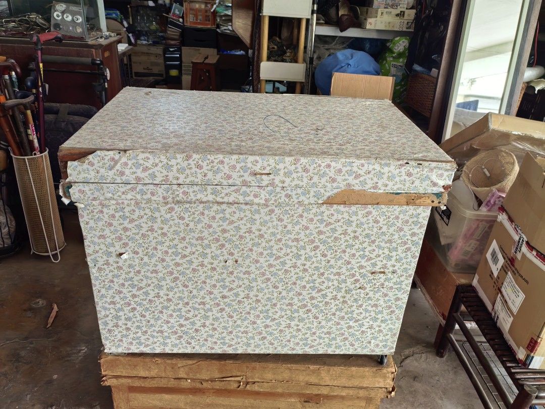 Chest Storage Box - Big Size - Japan Surplus (Category: Storage Boxes & Baskets) located in Cebu City. Submitted by dudes_villanueva (Listing ID 1426859960, Image 1). Description: Chest Storage Box Wood and Metal Sheet interior with Wheels 📌Sold as is. See pics for condition. 📌Can be DIY covered for an aesthetic look. L26.5xW17xH20.25 in Japan Surplus .