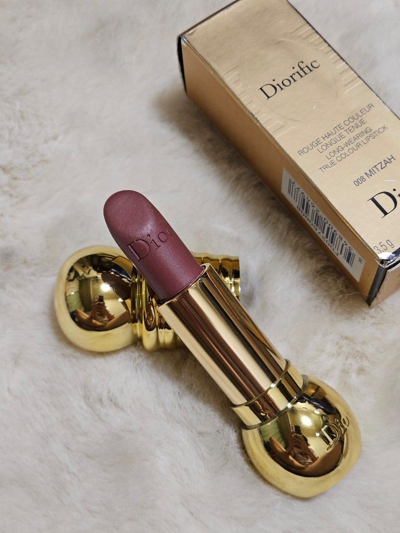 Dior Diorific 008 Mitzah Lipstick (Category: Makeup) located in Mandaluyong City. Submitted by heartallthingspretty (Listing ID 1426942385, Image 1). Description: 2 full wear lang reddish-mauve tone Diorific lipstick in shade 008 Mitzah. The lipstick has a gold-colored case. The box is included. The lipstick is a long-wearing, true-color lipstick. Made in France. Net weight is 3.5g / 0.12 oz..