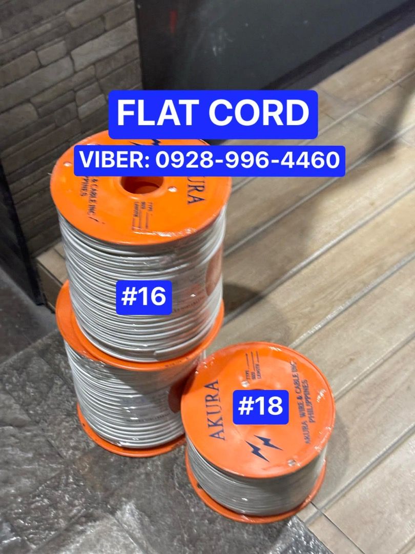 Electrical Wire for Appliances (Category: Electrical, Adaptors & Sockets) located in Imus. Submitted by elektri (Listing ID 1371438664, Image 1). Description: High-quality Flat Cord #16 (16 AWG, 2-conductor) for safe and efficient electrical installations. Ideal for general wiring needs in homes, offices, or commercial setups. ✅ Features: ✔️ Size: #16 (16 AWG), 2 conductors ✔️ Durable PVC insulation ✔️ Flexible and easy to install ✔️ Rated for in