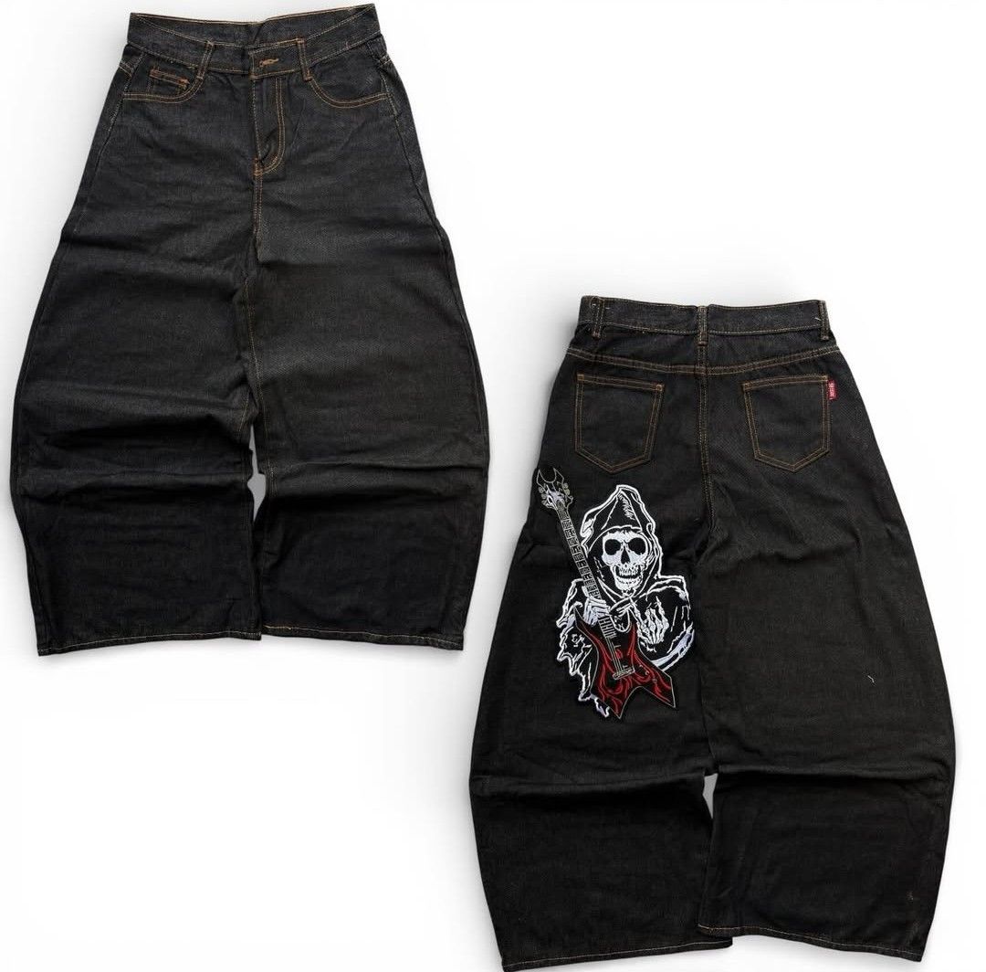 Embroidered Raw Denim Baggy Pants (Category: Jeans) located in Manila. Submitted by nevergiveafck (Listing ID 1426907058, Image 3). Description: Embroidered Raw Denim Baggy Pants 450+SF (Negotiable) 800 aspack Dimes: Waist 30 Length 41.