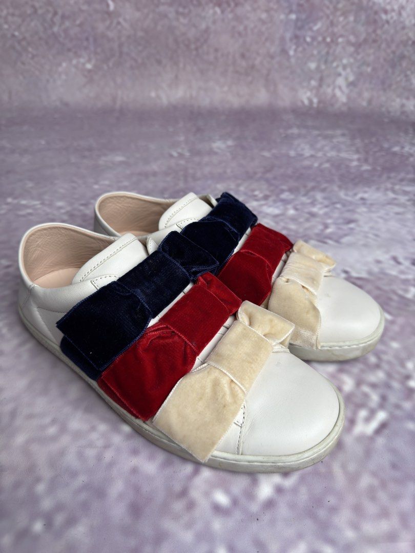 Gucci Ace Velvet bow Sneakers (Category: Sneakers & Footwear) located in Las Pinas. Submitted by dericklutts (Listing ID 1426918596, Image 2). Description: Used less than 5x Very minimal signs of used With box and dustbags.