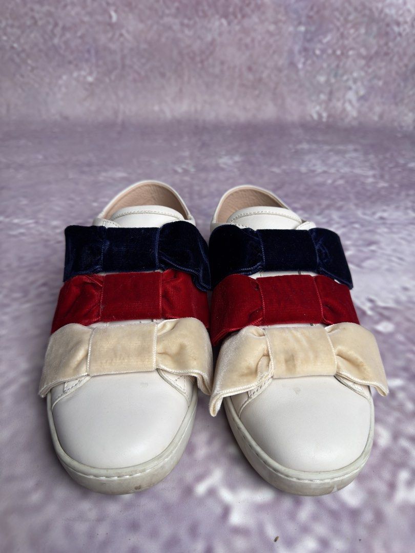 Gucci Ace Velvet bow Sneakers (Category: Sneakers & Footwear) located in Las Pinas. Submitted by dericklutts (Listing ID 1426918596, Image 1). Description: Used less than 5x Very minimal signs of used With box and dustbags.