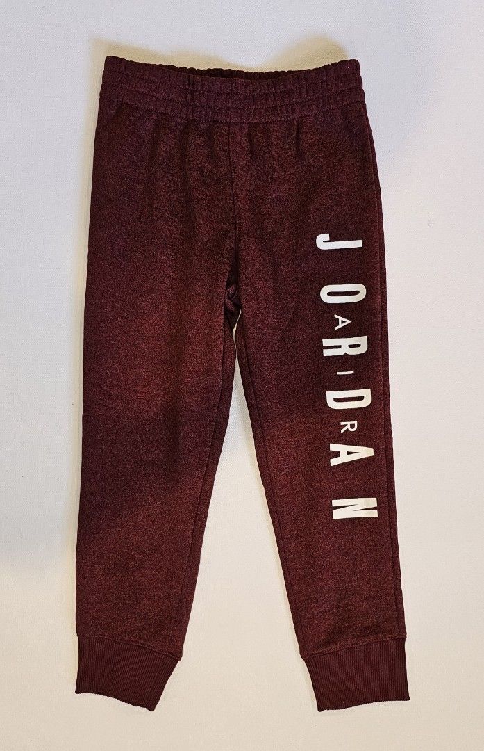 Jordan Kids' Sweatpants - Size S (Category: Babies & Kids Fashion) located in Quezon. Submitted by cgmhe (Listing ID 1426872637, Image 1). Description: These Jordan sweatpants are perfect for your little one. They feature the Jordan logo on the side and have an elastic waistband for a comfortable fit. The pants are a maroon color and are size S, suitable for 4-5 year olds. Made in Cambodia..