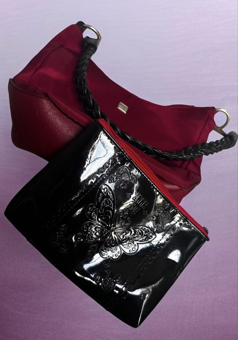 Marithe Francois Girbaud & Anna Sui CosmeticPouch Bundle Set (Category: Luxury Bags & Wallets) located in Tagum. Submitted by itscookiemonster (Listing ID 1426875221, Image 1). Description: - Bundle for only 700 - bag size : 11in wide 7 in height 4 in lapad sa ilalim - pouch size: 8in lapad 6 in height - Preloved condition- well used bag with hardware faded, missing puller- replaced with keychain - Stylish design - Made with durable material 🤗Ma