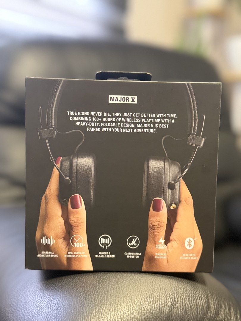 Marshall Major V Bluetooth Headphones (Category: Headphones & Headsets) located in Pasay City. Submitted by misssssb (Listing ID 1426837532, Image 2). Description: MARSHALL MAJOR V Bluetooth Headset -Brand New, sealed, never open for testing -100+ playtime / Bluetooth 5.3/ Wireless + USB-c Charging -From Beyond the Box PAYMENT & SHIPPING pwd meet up near MOA or Parqal Delivered via Lalamove/ Grab (c/o buyer) Full payment via Gcash/ Maya or Bank T