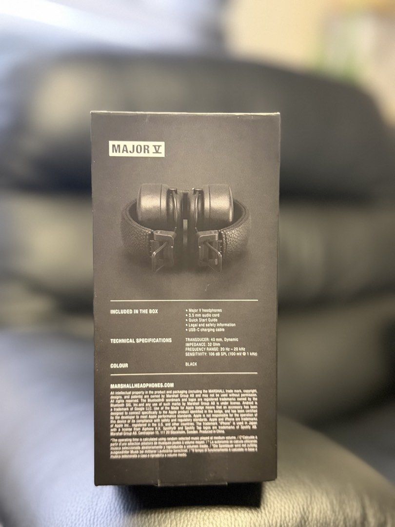 Marshall Major V Bluetooth Headphones (Category: Headphones & Headsets) located in Pasay City. Submitted by misssssb (Listing ID 1426837532, Image 3). Description: MARSHALL MAJOR V Bluetooth Headset -Brand New, sealed, never open for testing -100+ playtime / Bluetooth 5.3/ Wireless + USB-c Charging -From Beyond the Box PAYMENT & SHIPPING pwd meet up near MOA or Parqal Delivered via Lalamove/ Grab (c/o buyer) Full payment via Gcash/ Maya or Bank T