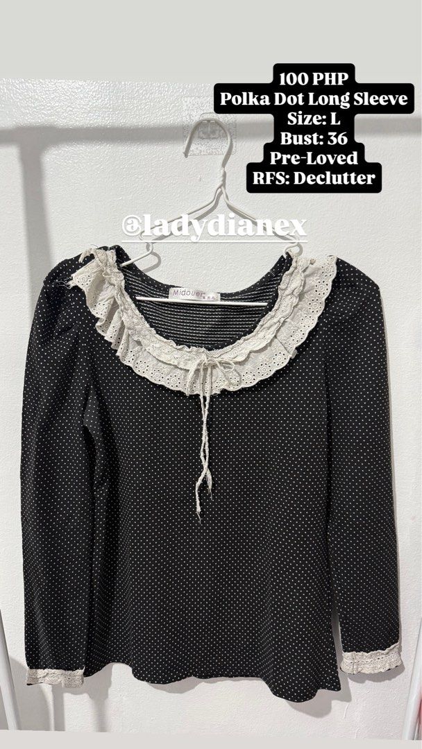 Polka Dot Long Sleeve Top - Size L (Category: Longsleeves) located in Quezon City. Submitted by ladyclutter (Listing ID 1426922406, Image 2). Description: 100 PHP Polka Dots Long Sleeve Size: L Bust: 36 Pre-Loved RFS: Declutter.