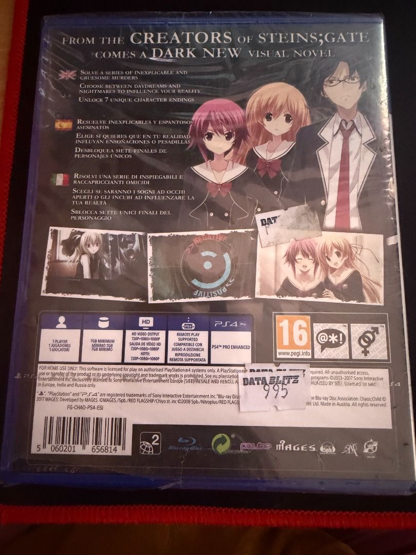 PS4 Chaos;Child (Category: PlayStation) located in Davao. Submitted by personakate (Listing ID 1426824342, Image 2). Description: VN game from the creators of Steins;Gate. Haven't played it, got no time unfortunately..
