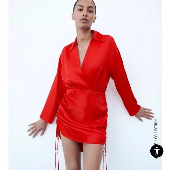 Red Satin Mini Dress - Zara (Category: Dresses) located in Marikina City. Submitted by repurpose_studio (Listing ID 1426920239, Image 1). Description: Only needs Ironing. Satin like feel texture.