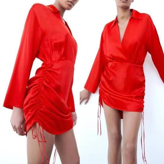 Red Satin Mini Dress - Zara (Category: Dresses) located in Marikina City. Submitted by repurpose_studio (Listing ID 1426920239, Image 2). Description: Only needs Ironing. Satin like feel texture.