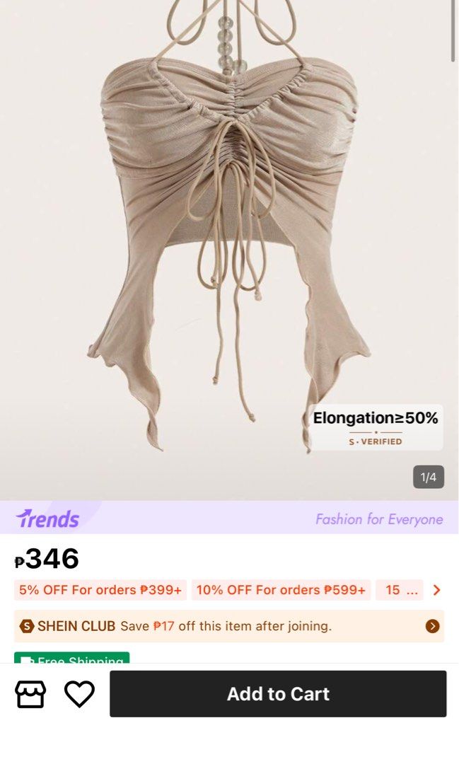 SHEIN ICON Dune Outfit Top (Category: Blouses) located in Manila. Submitted by snoopydo (Listing ID 1426837789, Image 3). Description: brown tube ruffles top with beads, never been used sinukat lang. still has the ziplock and everything rfs: i didn’t like the fit on me og price is 346 selling for 300.