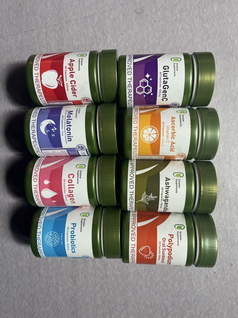 Simple Supplements - Assorted Capsules (Category: Health Food, Drinks & Tonics) located in Bulacan. Submitted by camillecal37993 (Listing ID 1426838937, Image 1). Description: 120 EACH. ALL SEALED. Take all for 900 200-300 ORIG SRP..