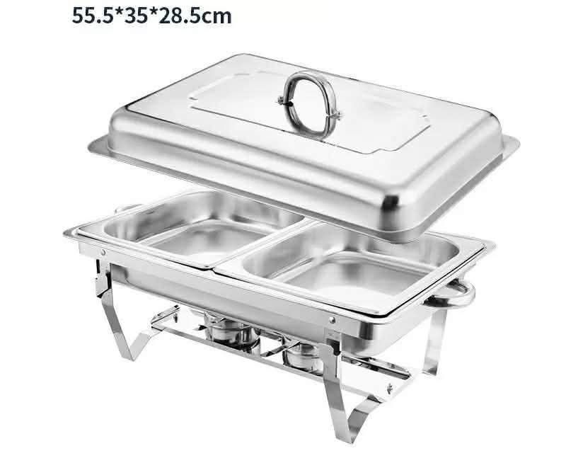 Stainless Steel Chafing Dish with Lid (Category: Food Organization & Storage) located in Manila. Submitted by yzcartph (Listing ID 1426957566, Image 2). Description: Stainless steel chafing dish is perfect for keeping food warm at events. It features two compartments and comes with a lid. The dimensions are 55.5cm x 35cm x 28.5cm. It has a sturdy stand and handles for easy transport. Ideal for buffets, parties, and catering services..