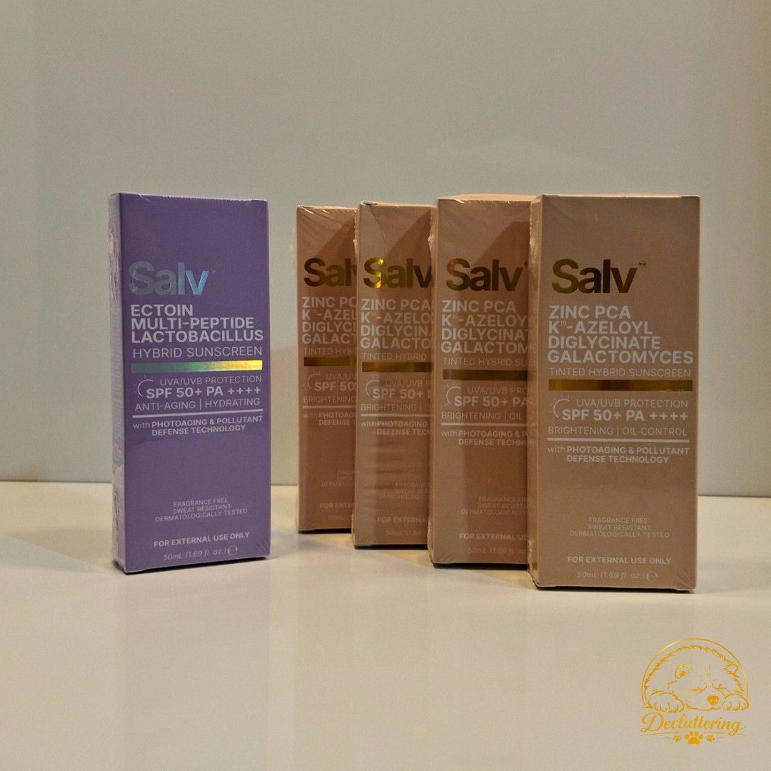 Sunscreen (Salv) (Category: Face Care) located in Sorsogon. Submitted by ccc_declutter (Listing ID 1426508957, Image 1). Description: ‼️ 𝐏𝐡𝐩 𝟕𝟓𝟎 𝐭𝐚𝐤𝐞 𝐚𝐥𝐥 ❗️𝐏𝐡𝐩 𝟏𝟖𝟎 𝐩𝐞𝐫 𝐩𝐢𝐞𝐜𝐞 🟤 𝟒 𝙥𝙞𝙚𝙘𝙚𝙨 𝙖𝙫𝙖𝙞𝙡𝙖𝙗𝙡𝙚 Salv Zinc PCA + K19 - Azelov Diglvcinate + Galactomvces 3 in 1 𝐓𝐢𝐧𝐭𝐞𝐝 𝐇𝐲𝐛𝐫𝐢𝐝 𝐒𝐮𝐧𝐬𝐜𝐫𝐞𝐞𝐧 SPF 50+ PA++++ 🟣 𝟏 𝙥𝙞𝙚𝙘𝙚 𝙖𝙫𝙖𝙞𝙡𝙖𝙗𝙡𝙚 Salv Ectoin + Multi-Peptide + Lactobacillus 3 in 1 �