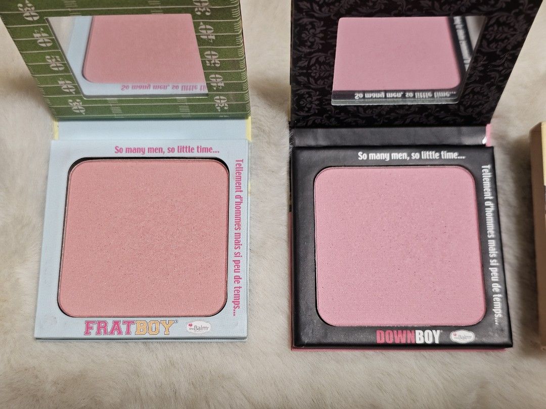 theBalm Blush Collection (Category: Makeup) located in Mandaluyong City. Submitted by heartallthingspretty (Listing ID 1426912786, Image 3). Description: 350php each shades: Balm Springs Balm Desert Frat Boy Down Boy Instain Collection of theBalm blushes in various shades. Includes shades like Balm Desert, Down Boy, Frat Boy, Instain, and others. Each blush comes in its original packaging with a mirror..
